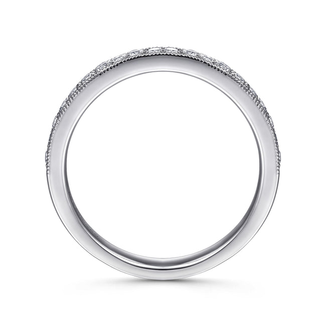 14K White Gold Micro Pavé Channel Diamond Wedding Band with Milgrain