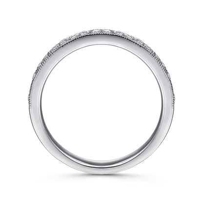 14K White Gold Micro Pavé Channel Diamond Wedding Band with Milgrain