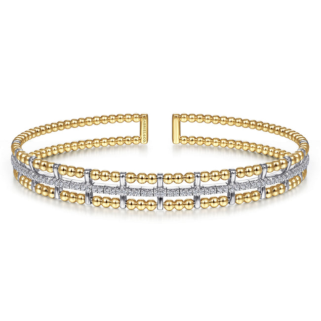 14K Yellow and White Gold Bujukan Diamond Cuff Bangle