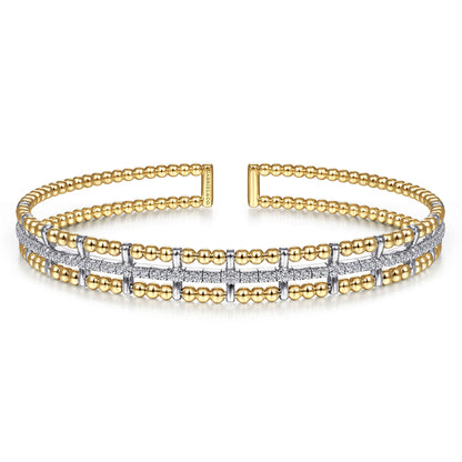 14K Yellow and White Gold Bujukan Diamond Cuff Bangle