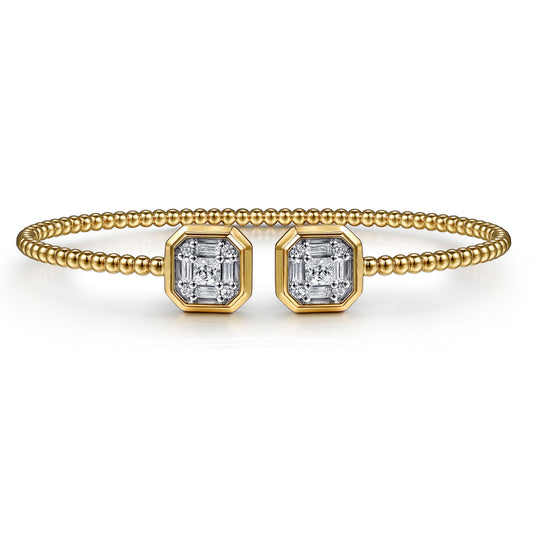 14K Yellow Gold Bujukan Baguette and Princess Diamond Split Bangle Bracelet