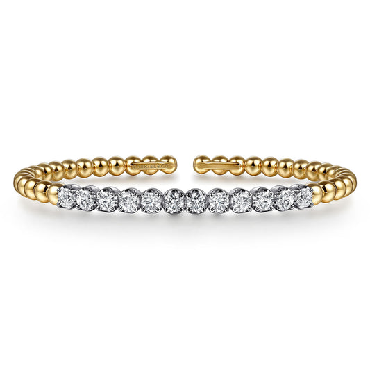 14K White &Yellow Gold Bujukan Beads and Diamond Split Bangle Bracelet