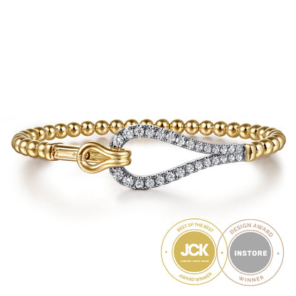 14K White & Yellow Gold Bujukan Diamond Link Split Bangle Bracelet