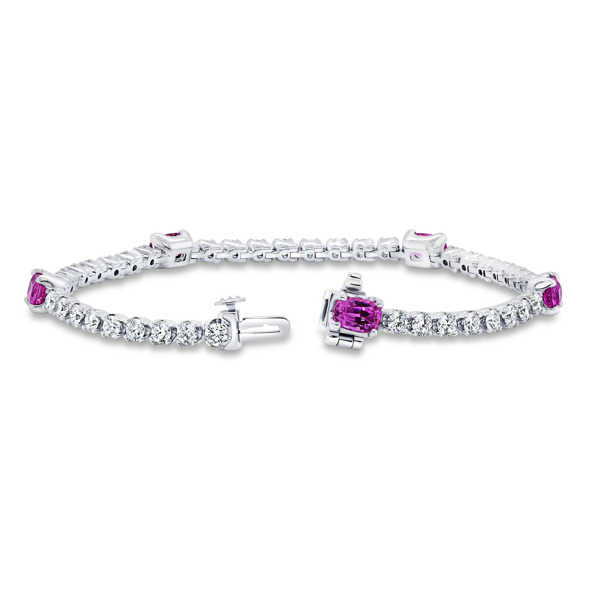 Uneek Precious Collection Cushion Cut Pink Sapphire Link Bracelet