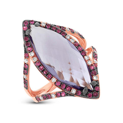 0.15Ct Diamond & 6.52Ct Amethyst & Pink Sapphire 14K R/G Ring