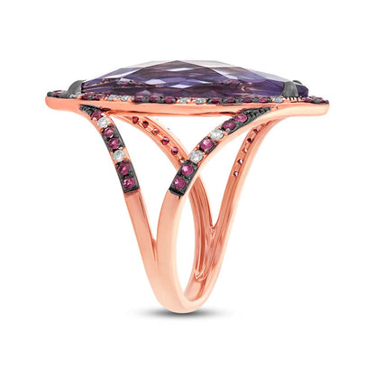 0.15Ct Diamond & 6.52Ct Amethyst & Pink Sapphire 14K R/G Ring