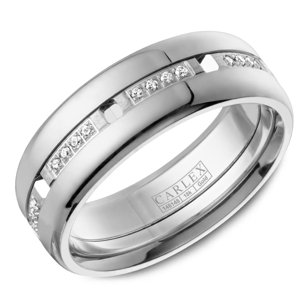 7.50mm Carlex Wedding Band in White Gold With 32 RD, TCW 0.21ct