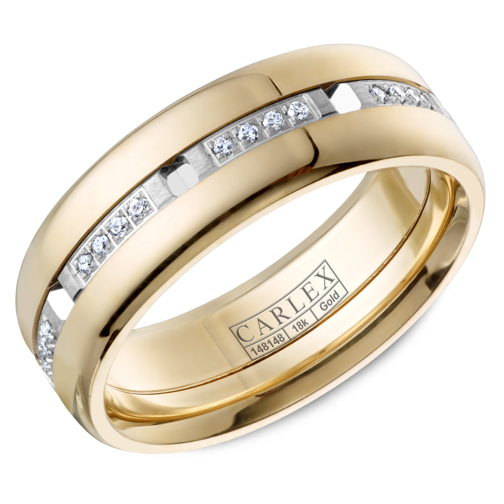 7.50mm Carlex Wedding Band in W&Y Gold With 32 RD, TCW 0.21ct