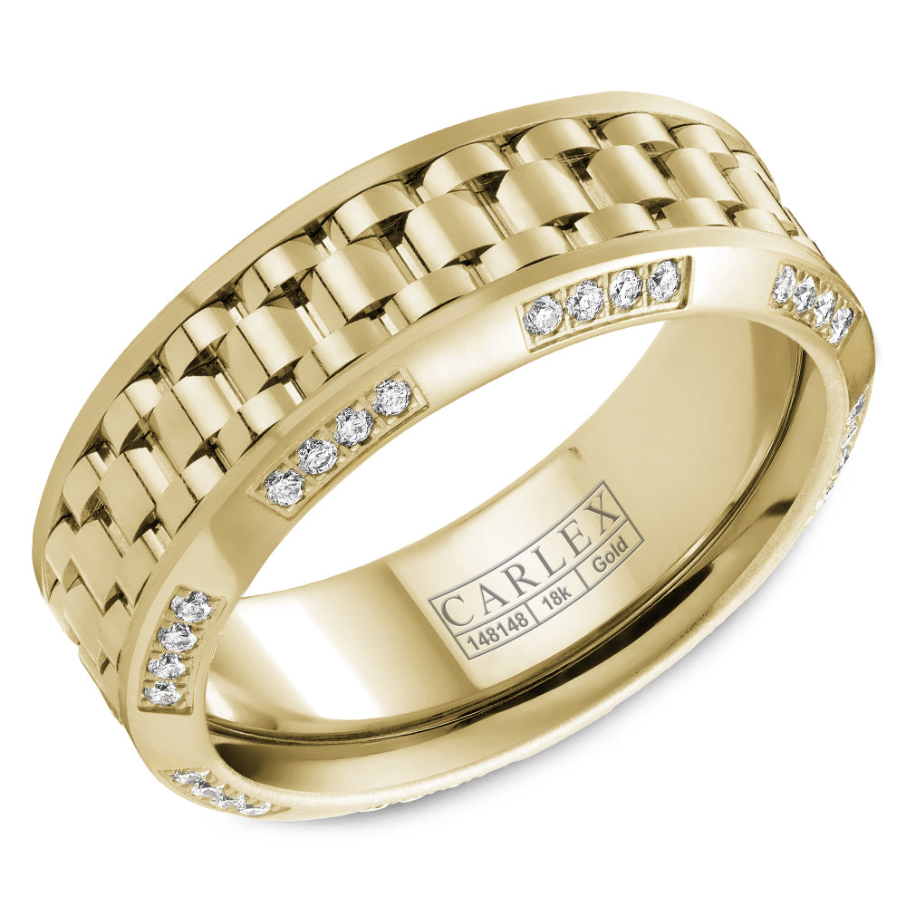 8.00mm Carlex Wedding Band in Yellow Gold With 64 RD, TCW 0.4ct