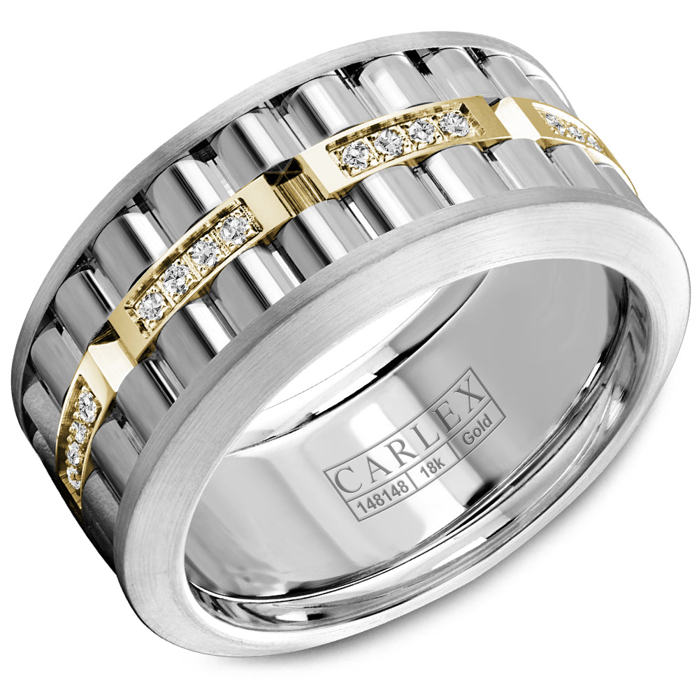 10.50mm Carlex Wedding Band in Y&W Gold With 32 RD, TCW 0.2ct