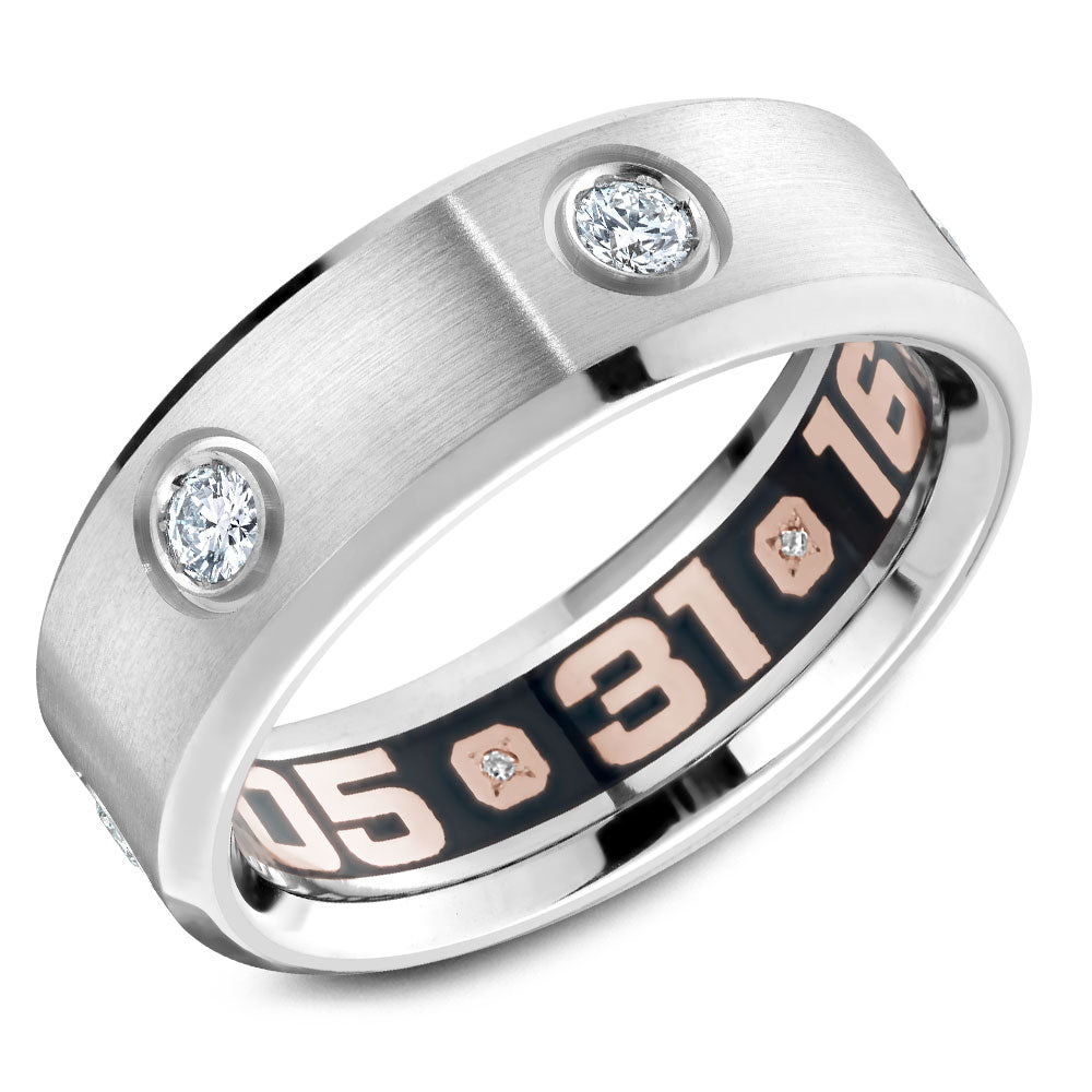 7.50mm Carlex Wedding Band in White Gold With 6 RD, TCW 0.02ct nd 6 RD, TCW 0.48ct