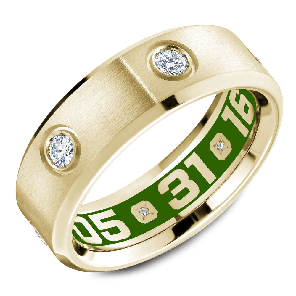 7.50mm Carlex Wedding Band in Yellow Gold With 6 RD, TCW 0.02ct nd 6 RD, TCW 0.48ct