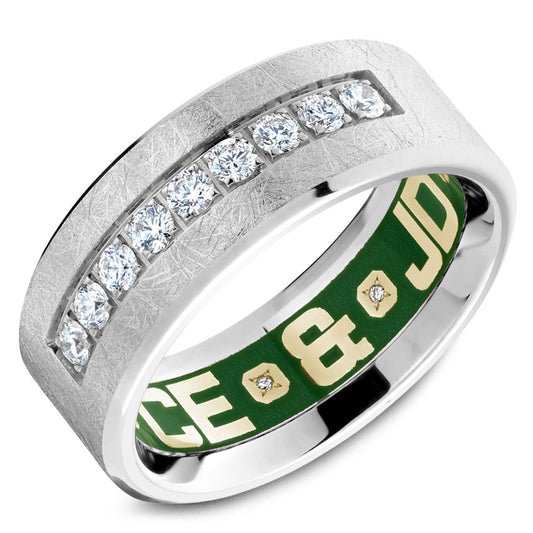 8.50mm Carlex Wedding Band in White Gold With 6 RD, TCW 0.02ct nd 9 RD, TCW 0.47ct