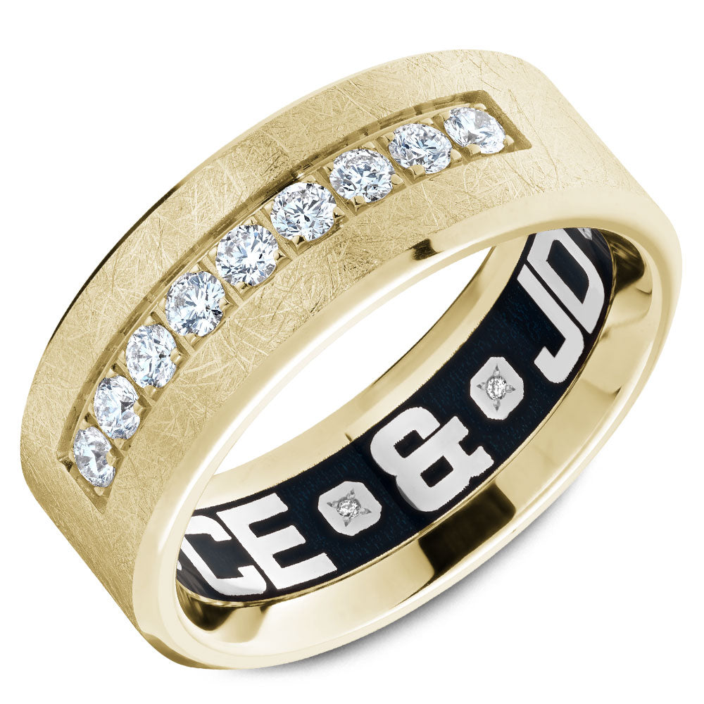 8.50mm Carlex Wedding Band in Yellow Gold With 6 RD, TCW 0.02ct nd 9 RD, TCW 0.47ct
