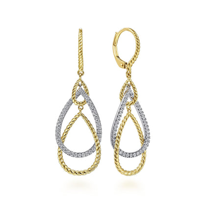 14K White-Yellow Gold Layered Teardrop Diamond Earrings