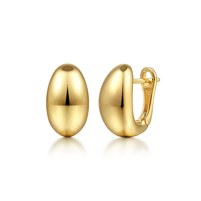 14K Yellow Gold Oval Huggie Earrings