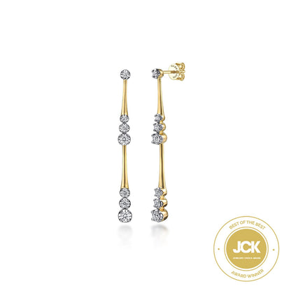 14K Yellow Gold Linear Graduated Diamond Station Drop Earrings in size 45mm