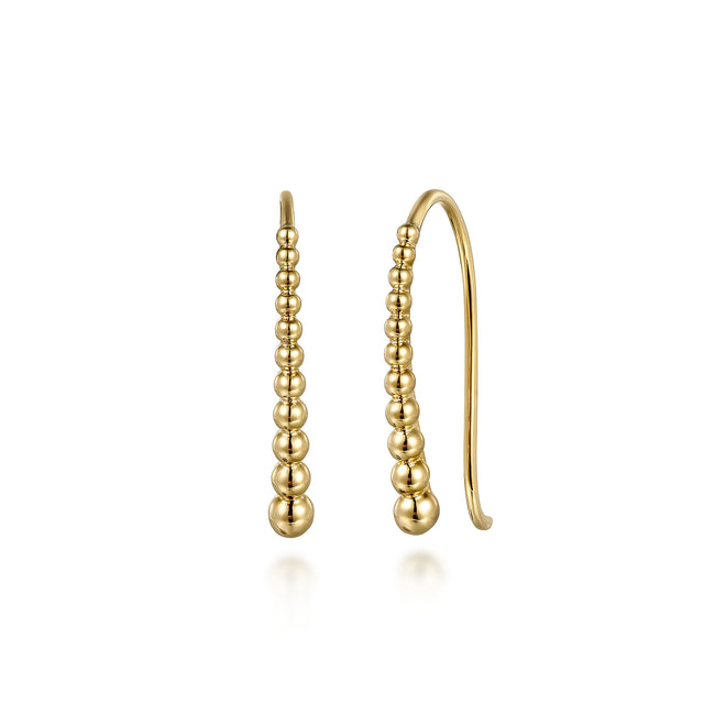 14K Yellow Plain Gold Graduating Bujukan Ball Drop Frenchwire Earrings