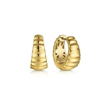 14K Yellow Gold Diamond Cut Huggie Earrings