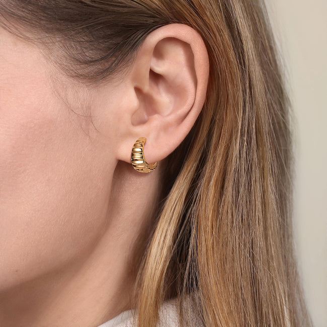 14K Yellow Gold Diamond Cut Huggie Earrings