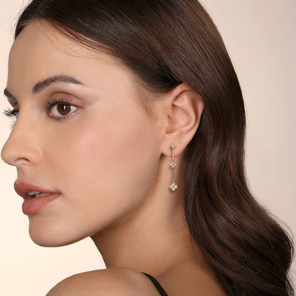 14K Yellow Gold Graduating Diamond Cluster Stud Drop Earrings