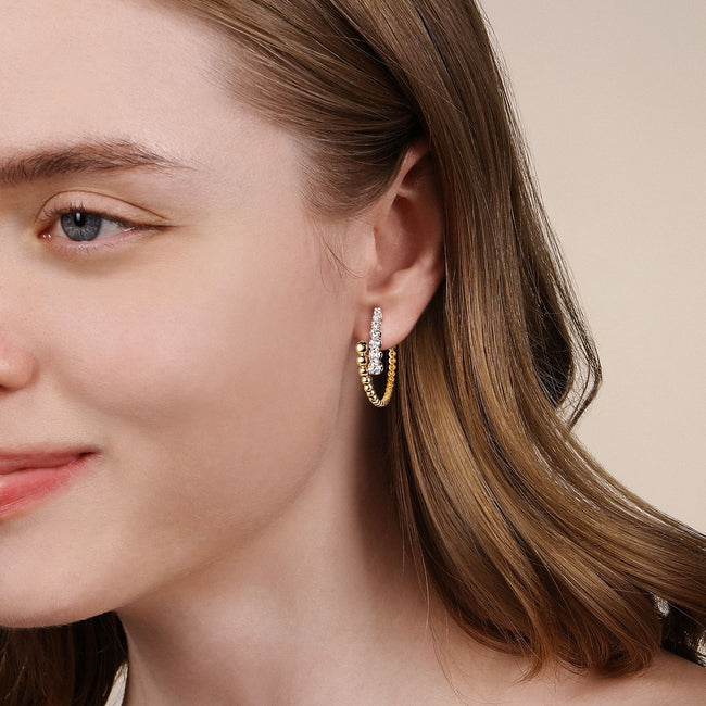 14K White & Yellow Gold Bujukan and Graduating Diamond Bypass Hoop Earrings