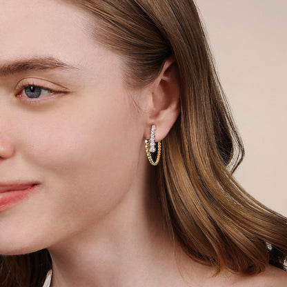 14K White & Yellow Gold Bujukan and Graduating Diamond Bypass Hoop Earrings