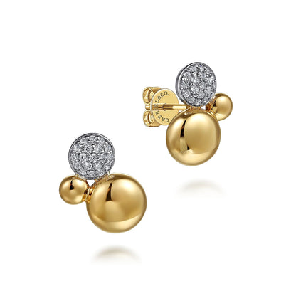 14K White & Yellow Gold Bujukan and Pave Diamond Stud Earrings