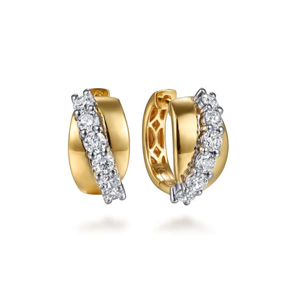 18K White & Yellow Gold Diamond Twist Huggie Earrings