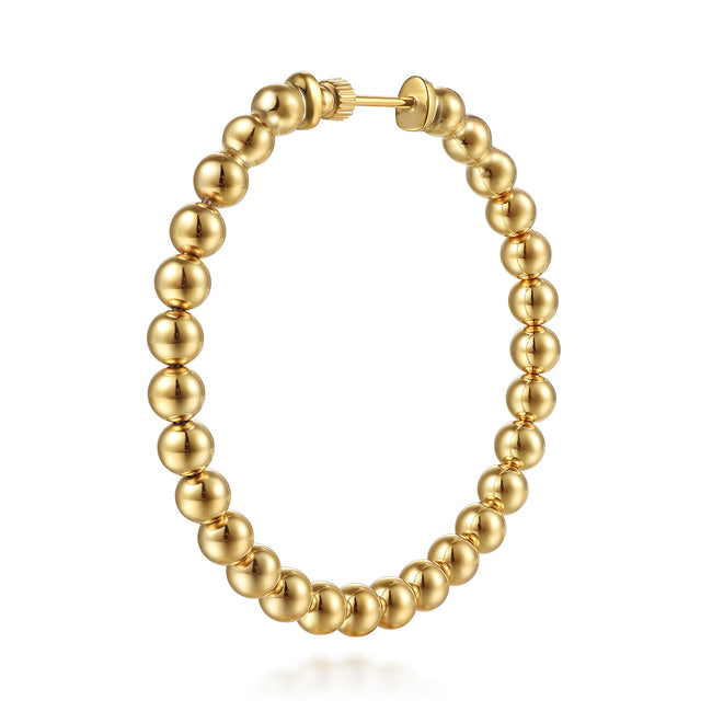 14K Yellow Plain Gold Bujukan Beads Classic Hoop Earrings