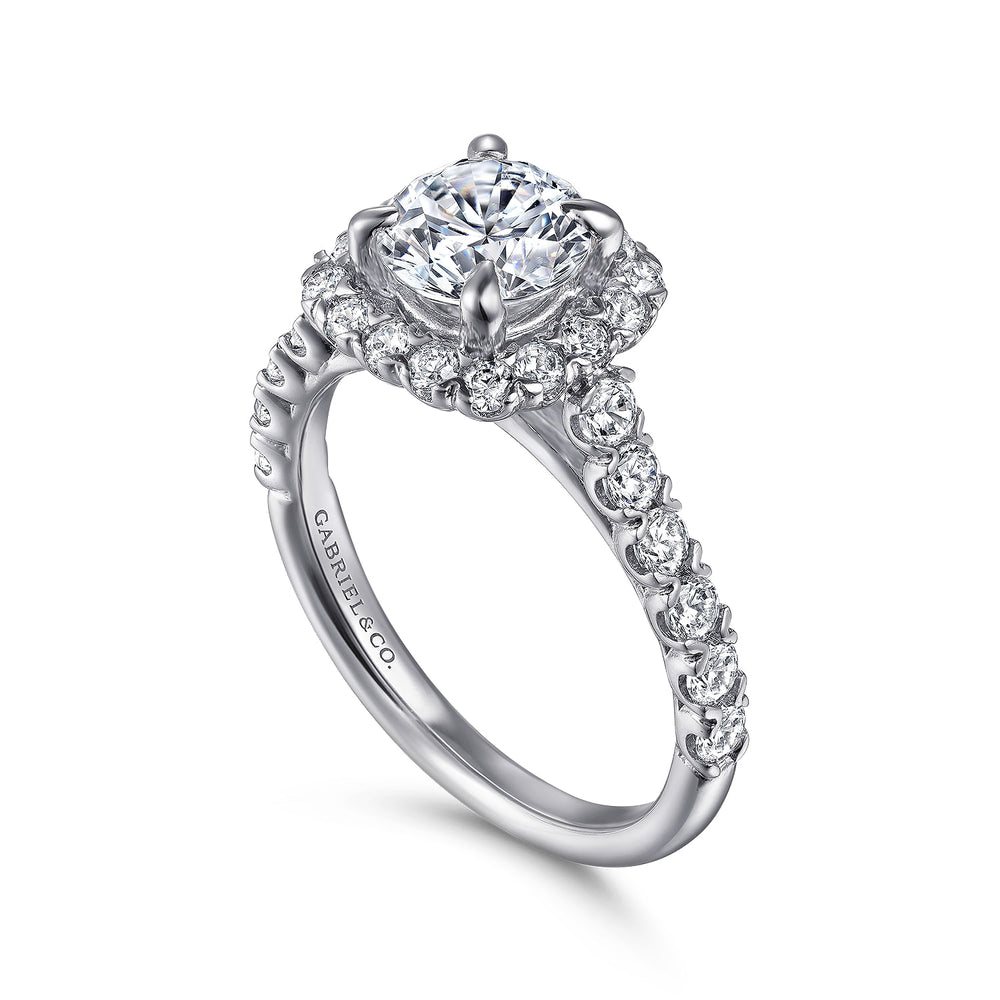 14K White Gold Cushion Halo Round Diamond Engagement Ring