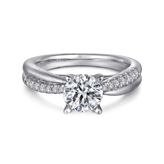 14K White Gold Round Twisted Diamond Engagement Ring