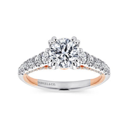 18K White-Rose Gold Round Diamond Engagement Ring