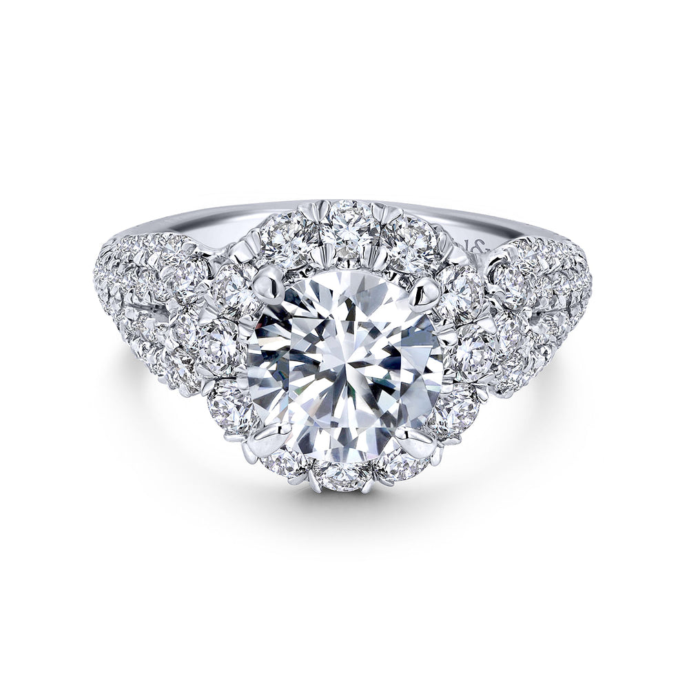 14K White Gold Round Halo Diamond Engagement Ring