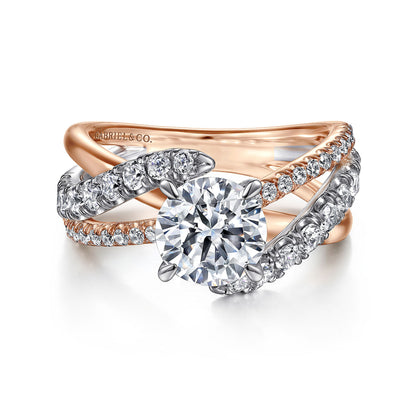 14K White-Rose Gold Round Free Form Diamond Engagement Ring