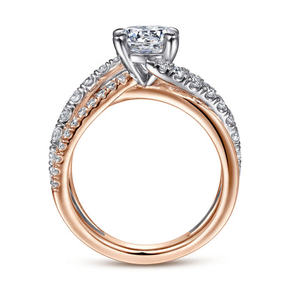 14K White-Rose Gold Round Free Form Diamond Engagement Ring