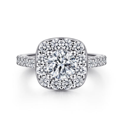 14K White Gold Round Halo Diamond Engagement Ring