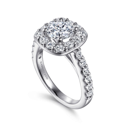 14K White Gold Round Halo Diamond Engagement Ring