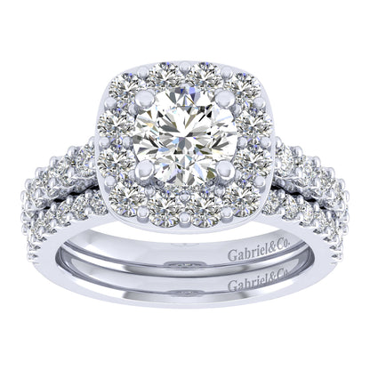 14K White Gold Round Halo Diamond Engagement Ring