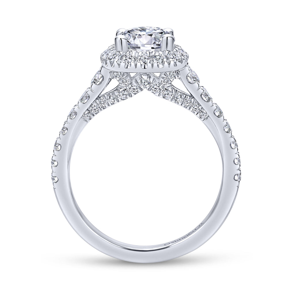 18K White Gold Cushion Halo Round Diamond Engagement Ring