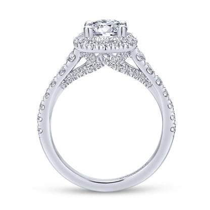 18K White Gold Cushion Halo Round Diamond Engagement Ring