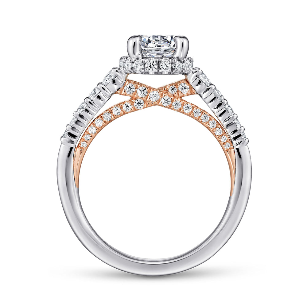 14K White-Rose Gold Hidden Halo Round Diamond Engagement Ring
