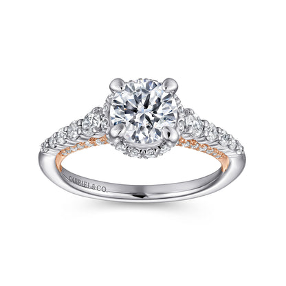 14K White-Rose Gold Hidden Halo Round Diamond Engagement Ring