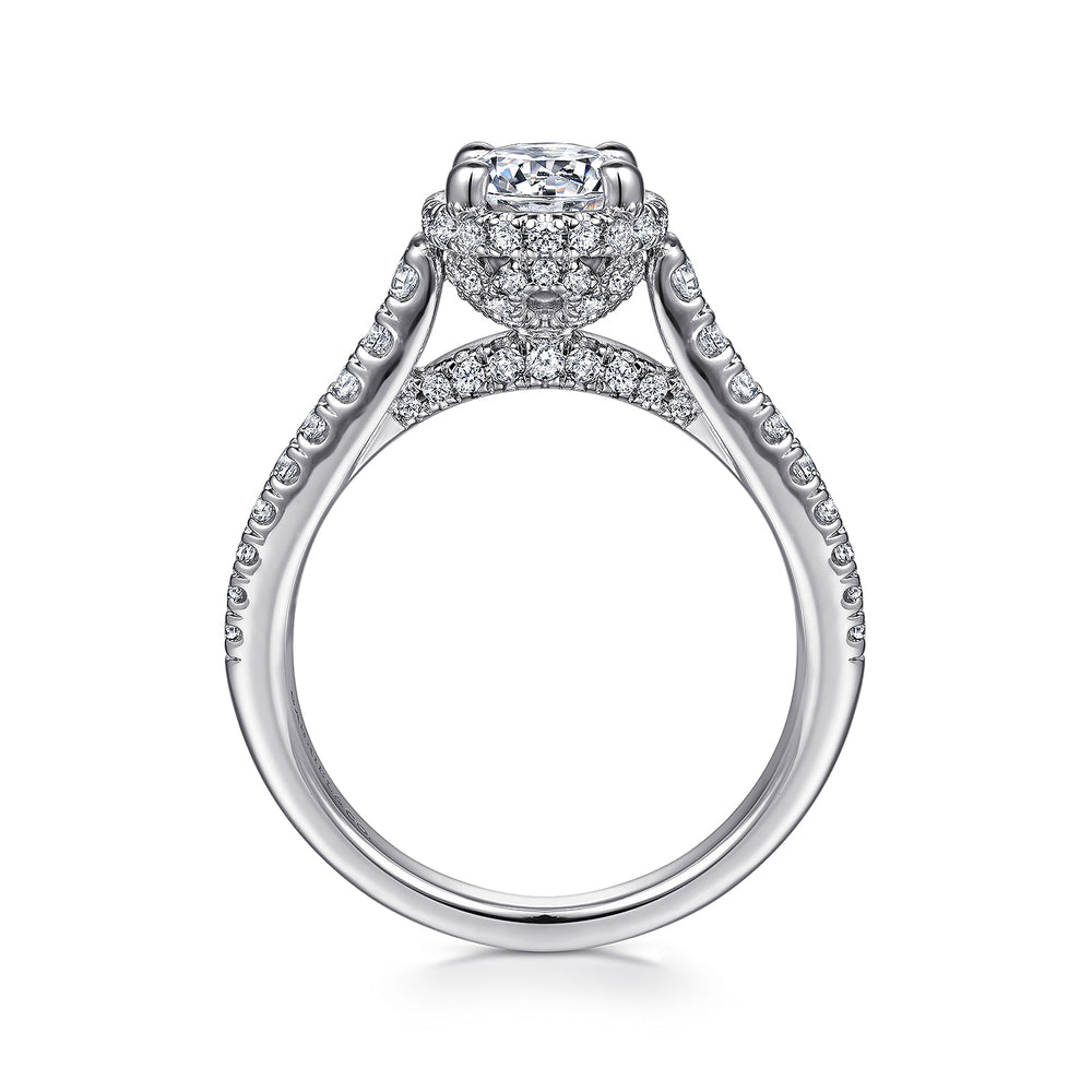 14K White Gold Hidden Halo Round Diamond Engagement Ring
