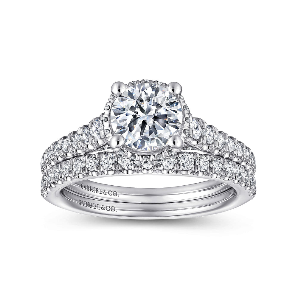 14K White Gold Hidden Halo Round Diamond Engagement Ring