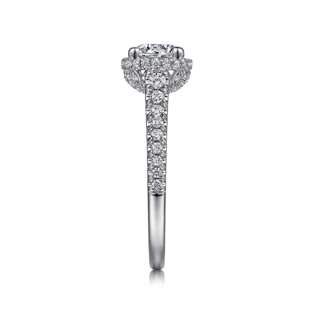 14K White Gold Hidden Halo Round Diamond Engagement Ring