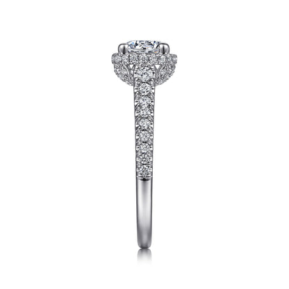 14K White Gold Hidden Halo Round Diamond Engagement Ring