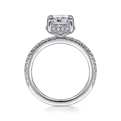 14K White Gold Cushion Hidden Halo Diamond Engagement Ring