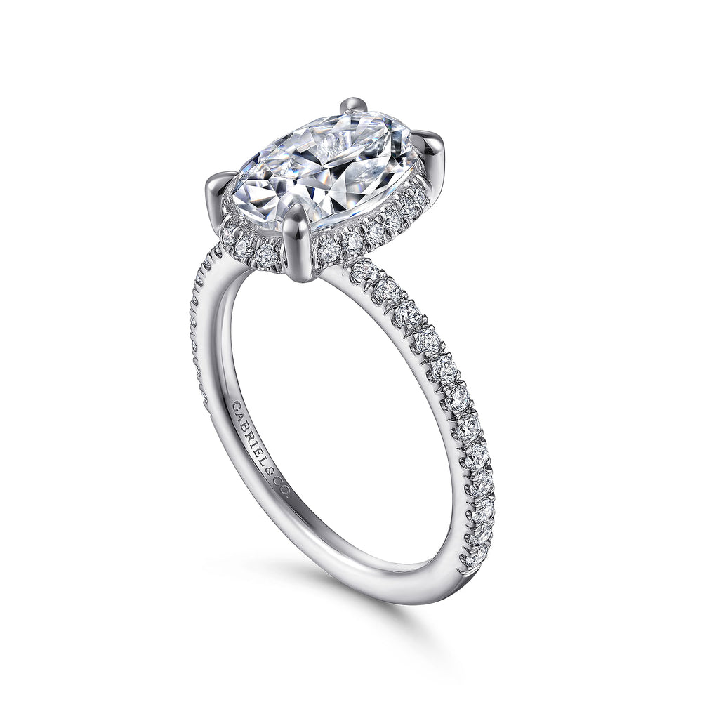 14K White Gold Hidden Halo Oval Diamond Engagement Ring
