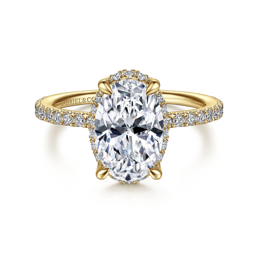 14K Yellow Gold Hidden Halo Oval Diamond Engagement Ring